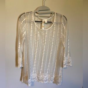 Adiva Sheer Lace Embroidered Top Size S
